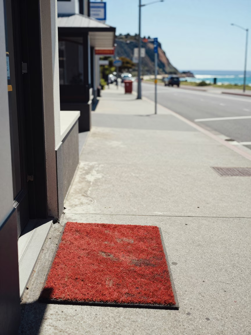 Perth Western Australia noon street scene with doormat and coastal bluff radar installation in in Perth, Western Australia, Australia