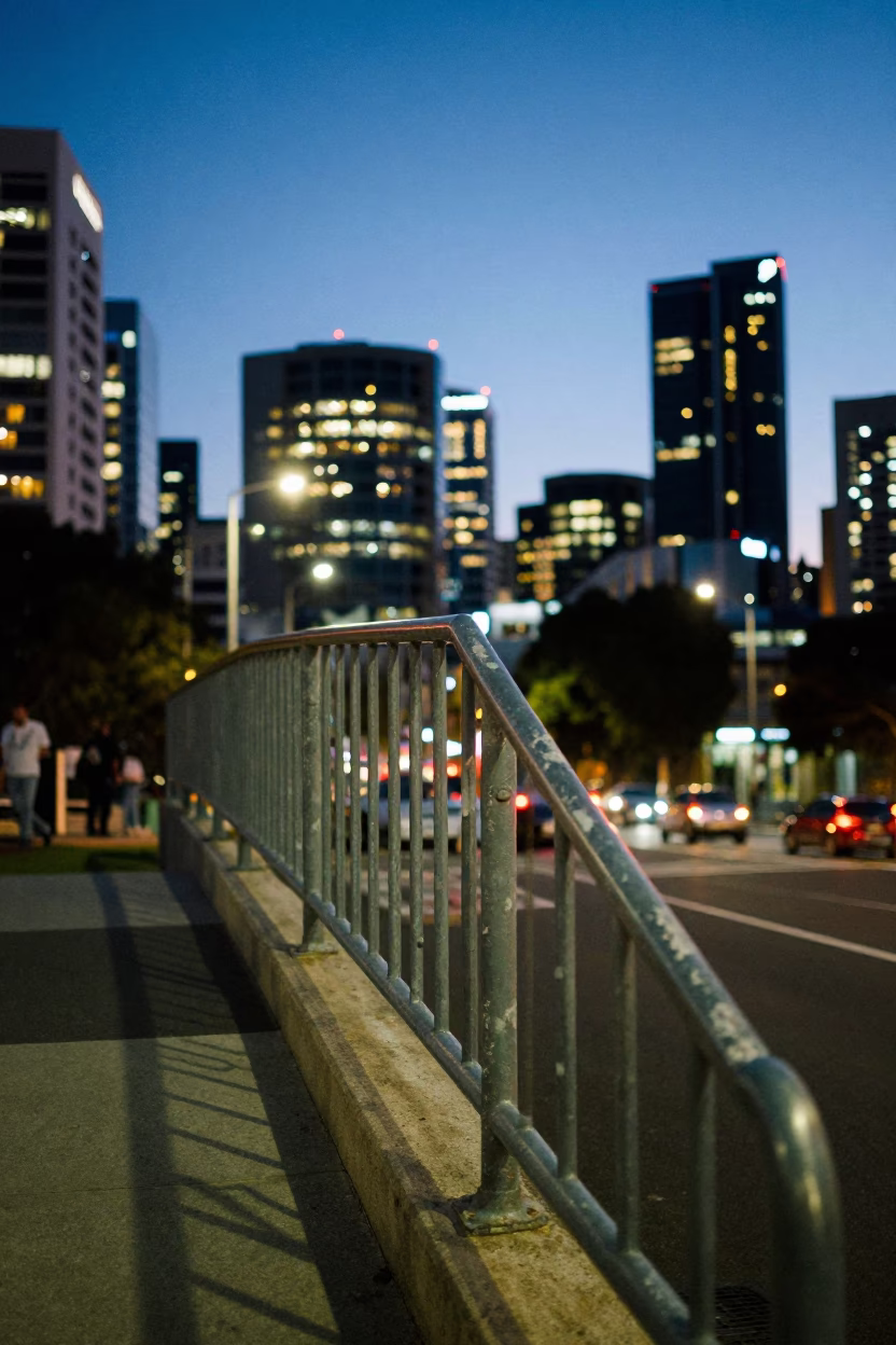 Perth Western Australia street scene at dusk with stair rail and avocado tree in in Perth, Western Australia, Australia