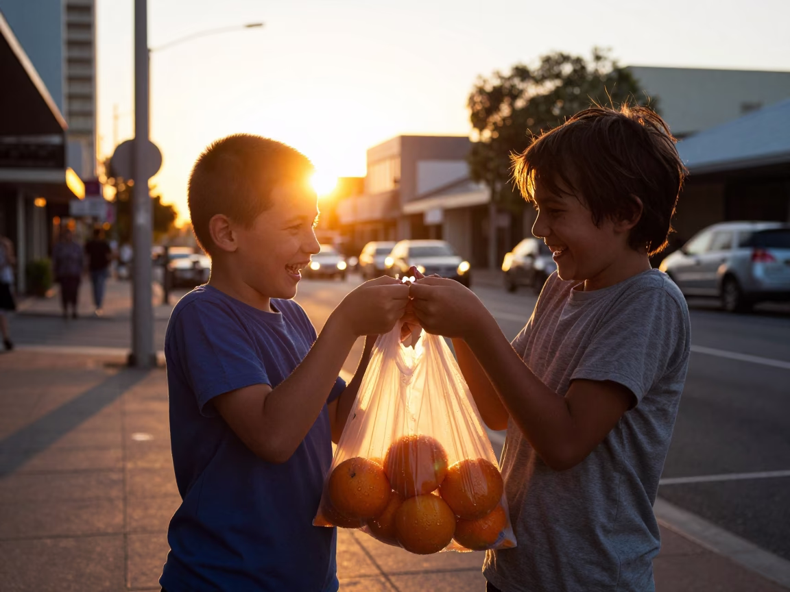 Perth Western Australia Sunset Street Scene with Oranges and Water Droplets in in Perth, Western Australia, Australia
