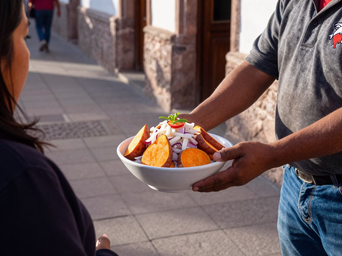 Peruvian Ceviche in La Paz at The Early Afternoon Light in in La Paz, Bolivia