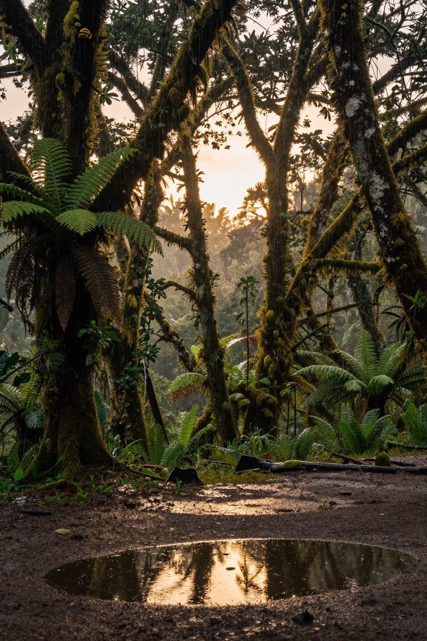Peruvian Cloud Forest Moss Trees Golden Rain in in Peru