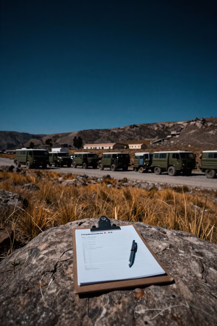 Peruvian Convoy Base Gym Pass Clipboard Night in beside a convoy halt on open ground in Peru