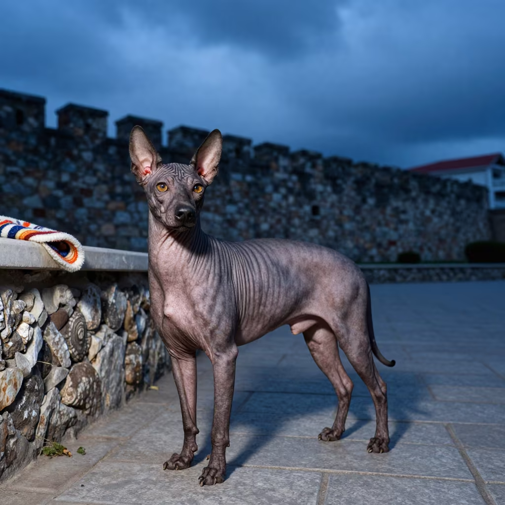 Peruvian Inca Orchid on İskenderun Path Twilight in beside a plain courtyard wall in clear daylight with the animal at eye level in İskenderun
