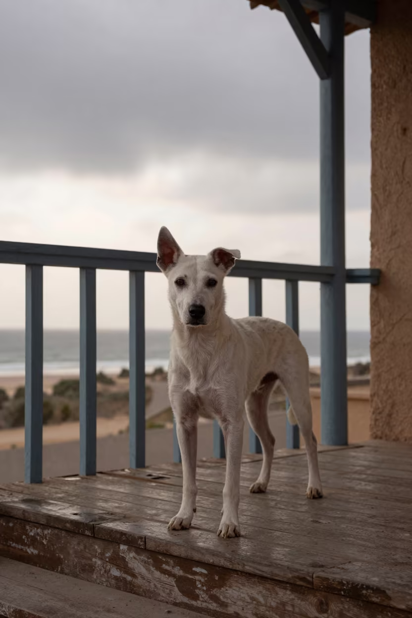 Peruvian Inca Orchid Portrait on Djelfa Porch in on a shaded front porch with boards, railings, and eye-level framing in Djelfa