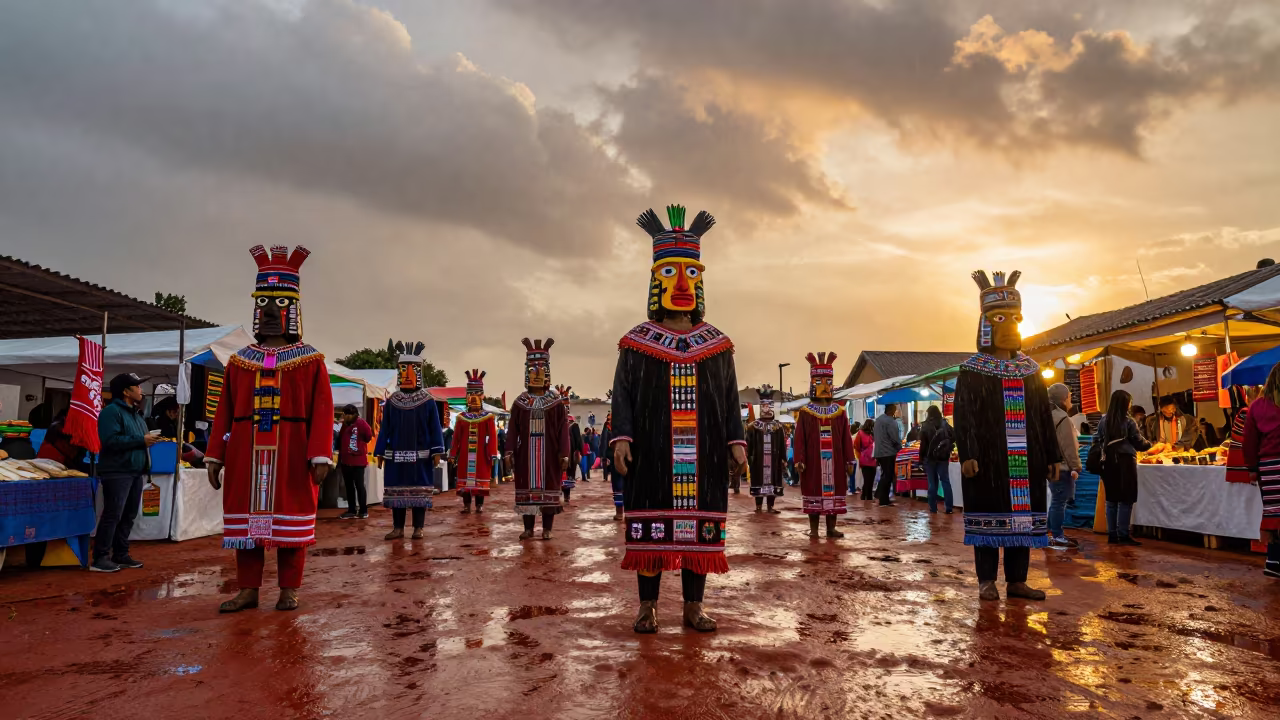 Peruvian Inti Raymi Festival at Lima Night Market in at a night market near Rimac, Lima