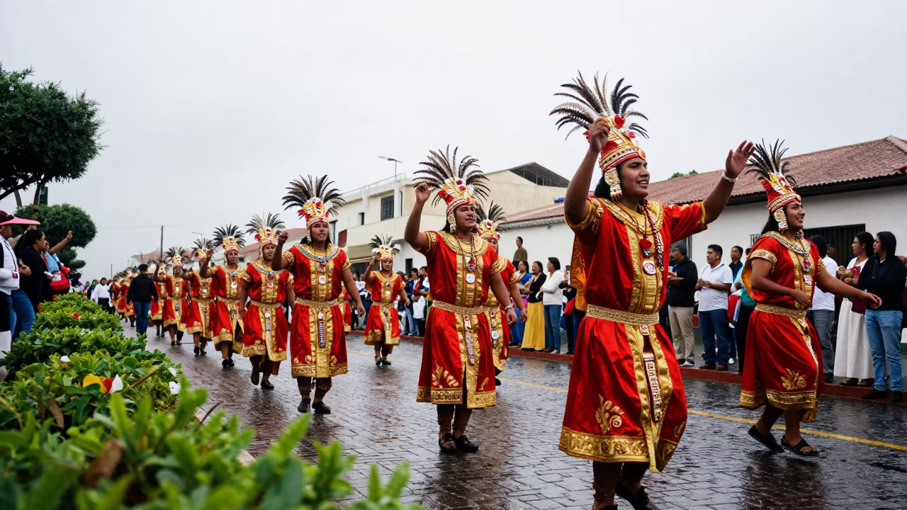 Peruvian Inti Raymi Festival Procession in Lima in at a festival street procession in Rimac, Lima