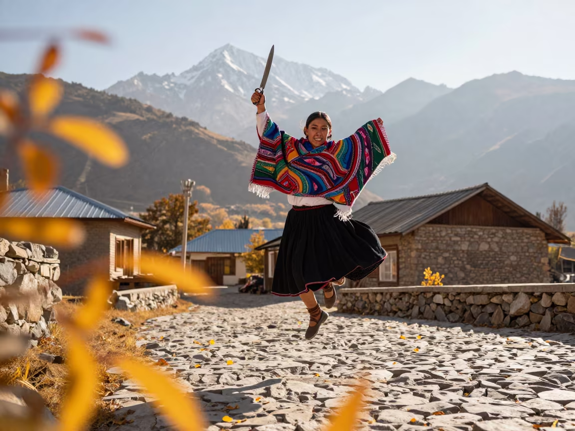 Peruvian Scissors Dancer in Bishkek Autumn in in Bishkek