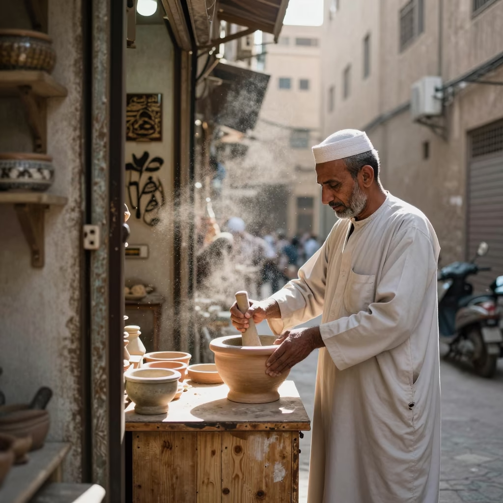 Pestle in Cairo at Bright Midmorning Light in in Cairo, Egypt