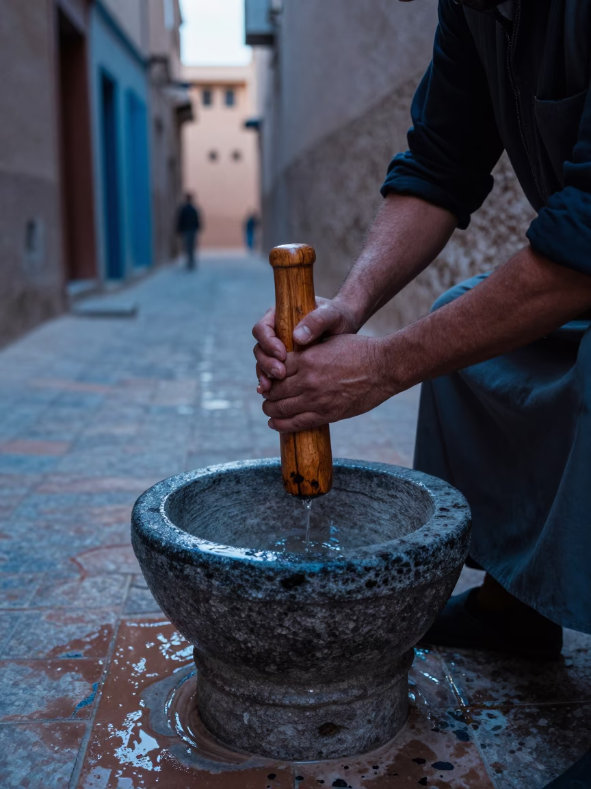 Pestle in Fez at Early Morning Light in in Fez, Morocco