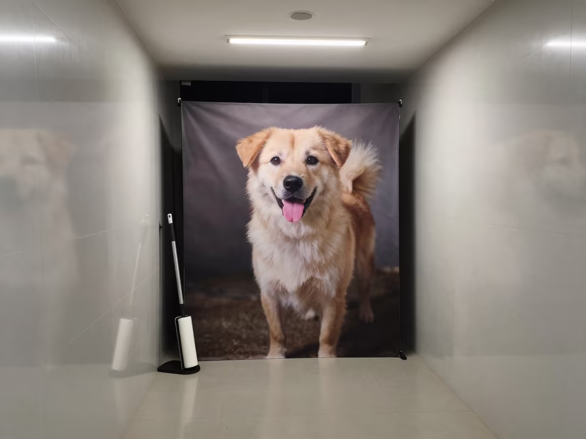 Pet Backdrop and Roller in Jakarta Kennel in in a boarding kennel corridor in Menteng, Jakarta