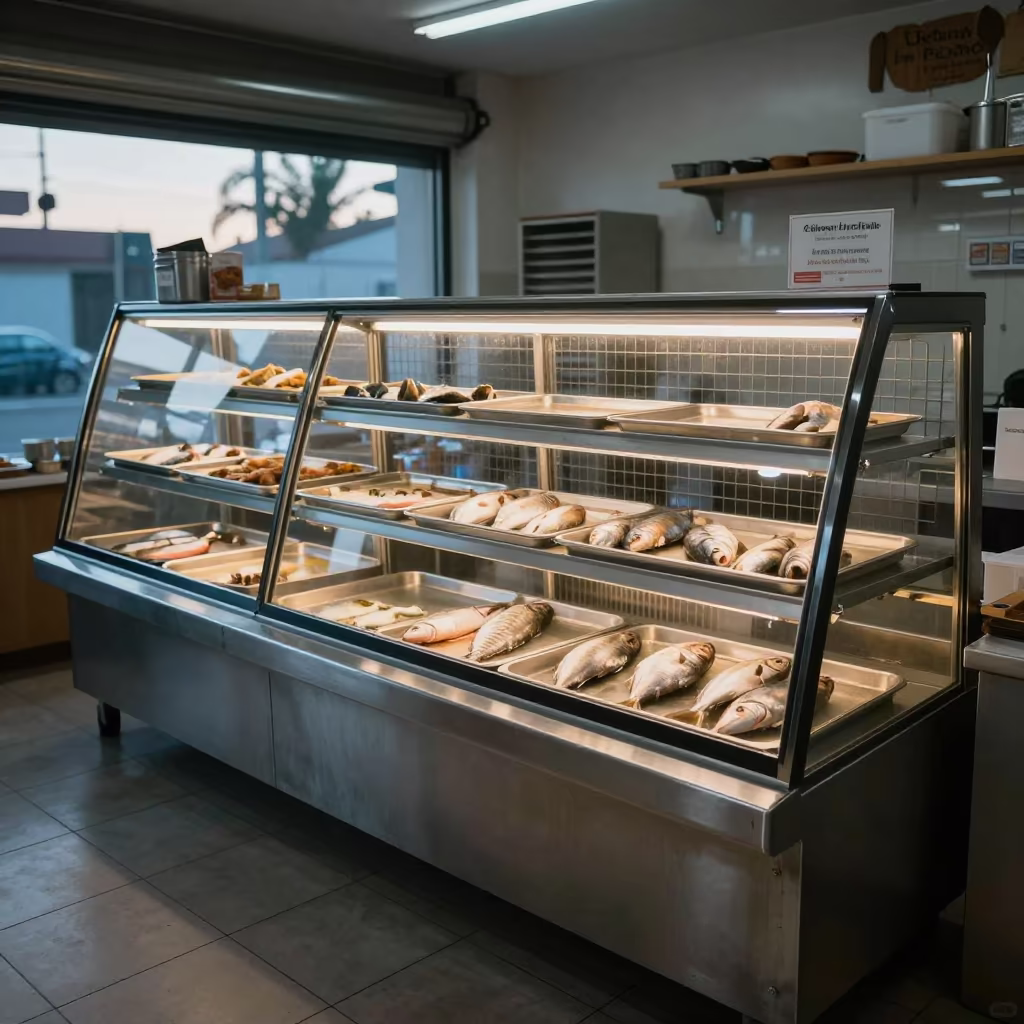Pet Bakery Display in Guadalajara Morning Light in inside a fish bagging counter zone near Guadalajara