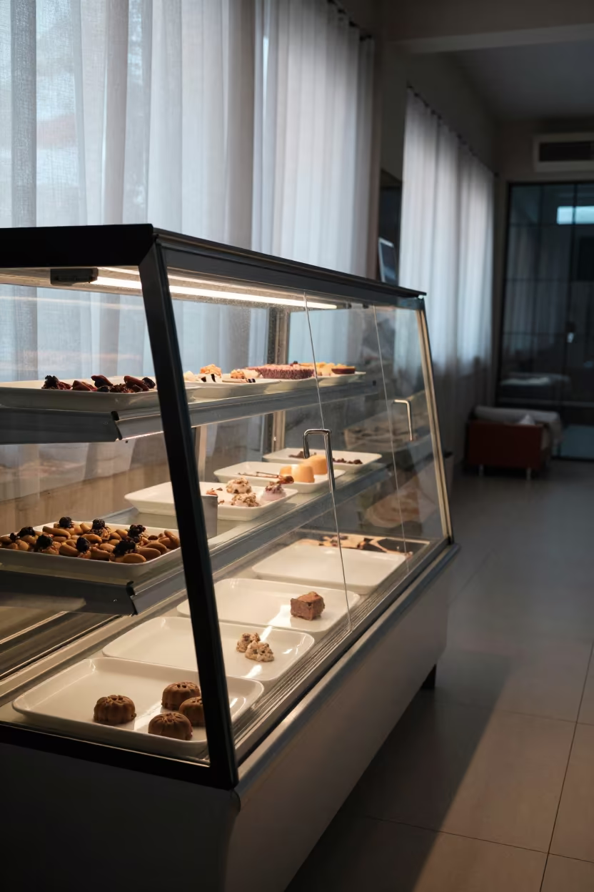 Pet Bakery Display Morning Light Chennai Kennel in in a boarding kennel corridor in Chennai