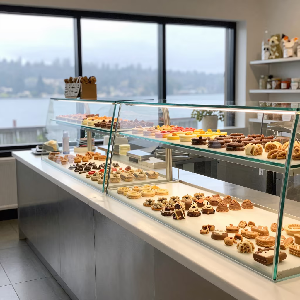 Pet Bakery Morning Display Seattle in inside a fish bagging counter zone near Seattle