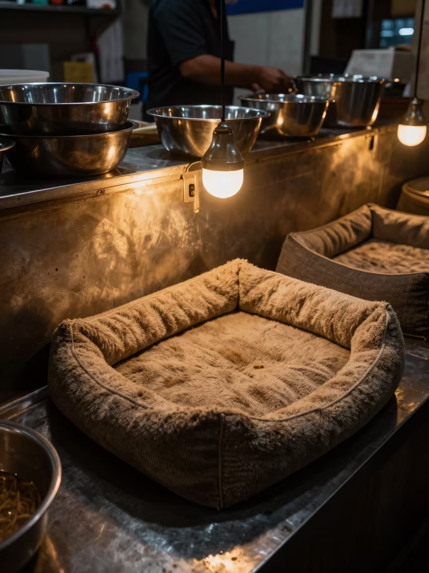 Pet Bedding Bay Night Service Dhaka in inside a fish bagging counter zone in Old Dhaka, Dhaka