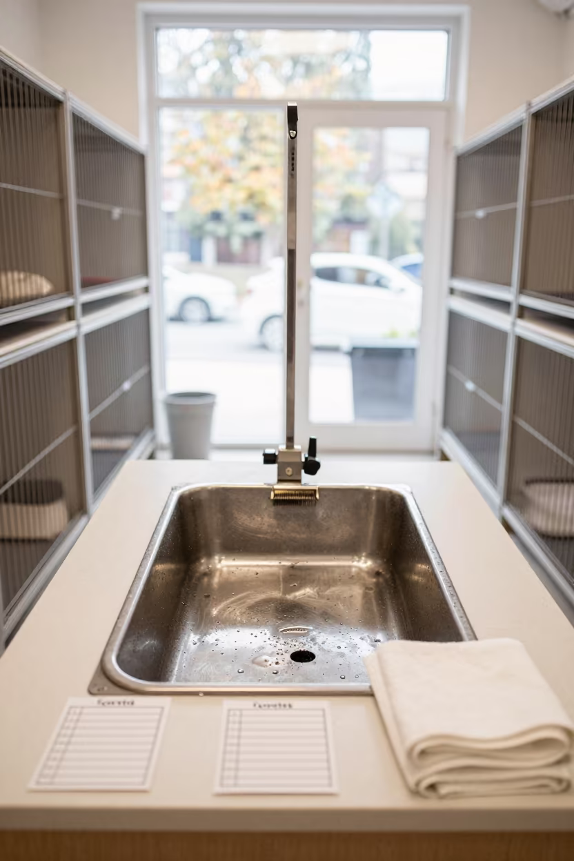 Pet Grooming Bay with Towels and Guards in inside a fish bagging counter zone in Guiyang