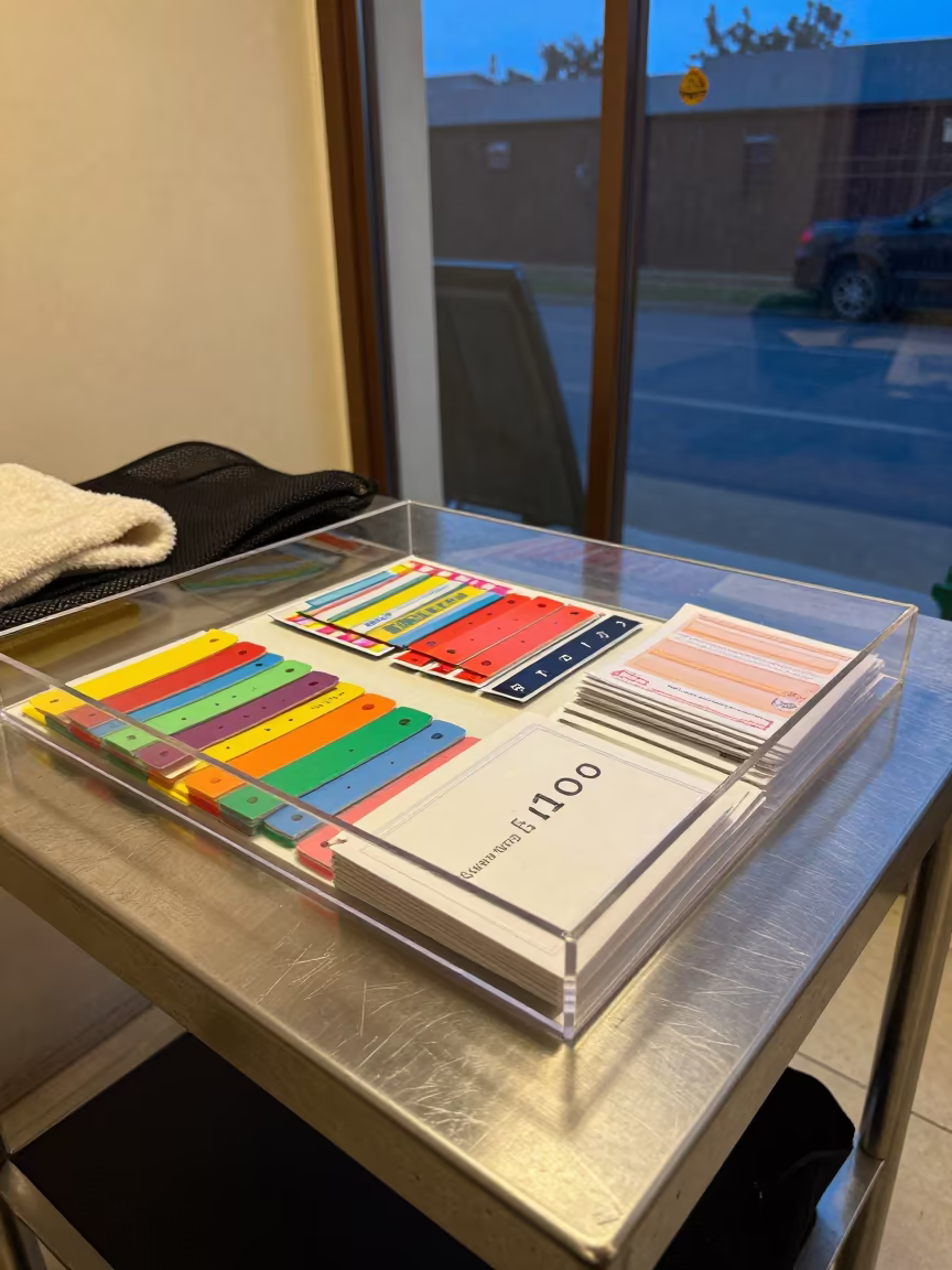 Pet ID Bands on Acrylic Tray in Kennel in in a boarding kennel corridor in New Borg El Arab