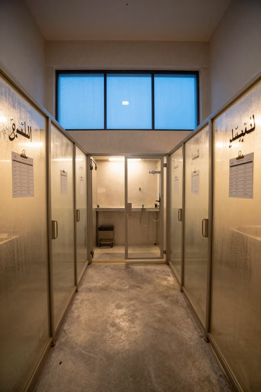 Pet Kennel Corridor Before Sunrise in Amman in inside a grooming bay in Amman