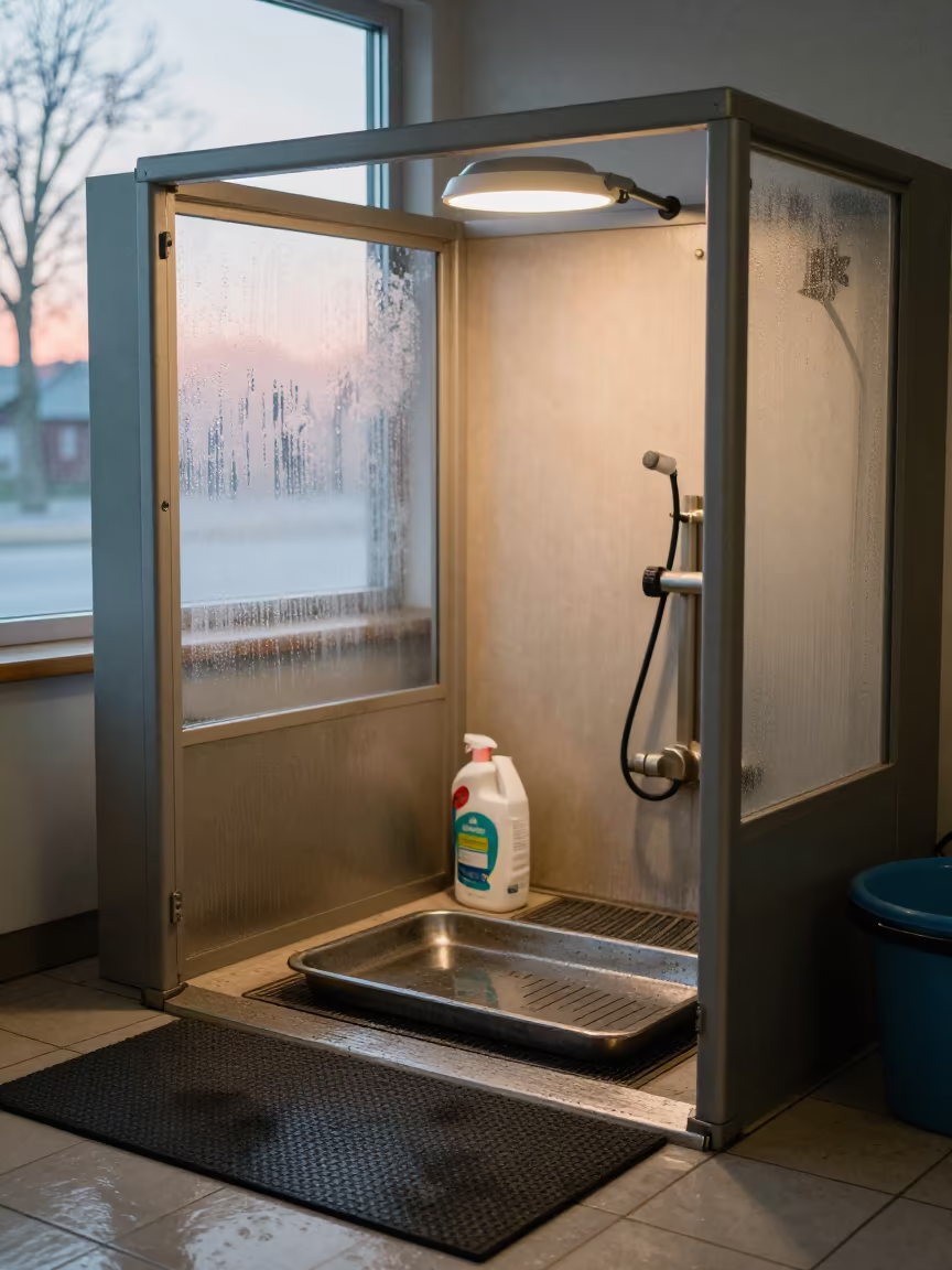 Pet Memorial Tray at Dog Wash Station in at a self-serve dog wash station in Odense