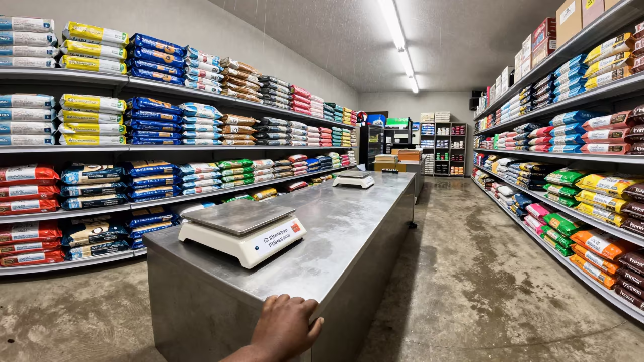 Pet Pantry Donation Scale Tag in Maiduguri Store Aisle in inside a pet store aisle in Maiduguri