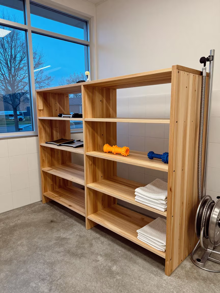 Pet Prop Shelf in Neon Blue Hour Wash Station in at a self-serve dog wash station in Musturud
