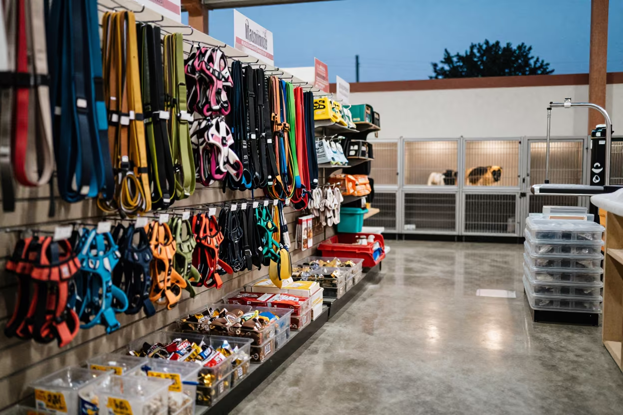 Pet Store Aisle Evening Matamoros in inside a fish bagging counter zone in Matamoros
