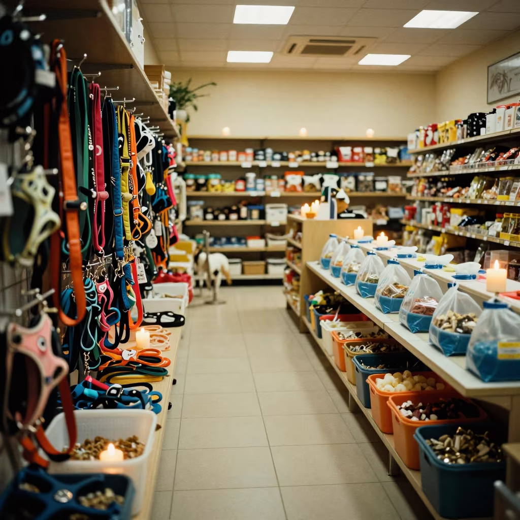 Pet Store Aisle in Late Night Porto Alegre in inside a fish bagging counter zone in Porto Alegre