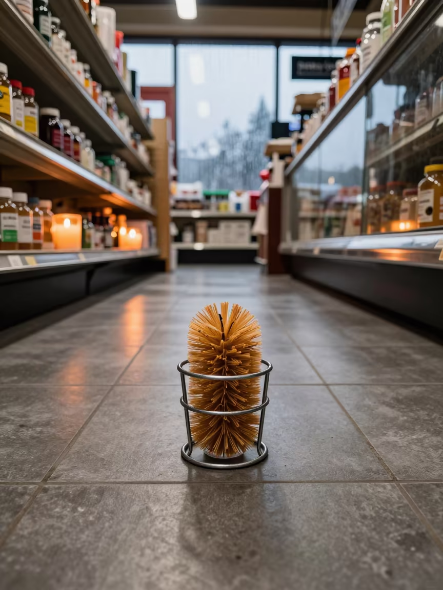 Pet Store Brush Cup Evening Glow in inside a pet store aisle near Seattle