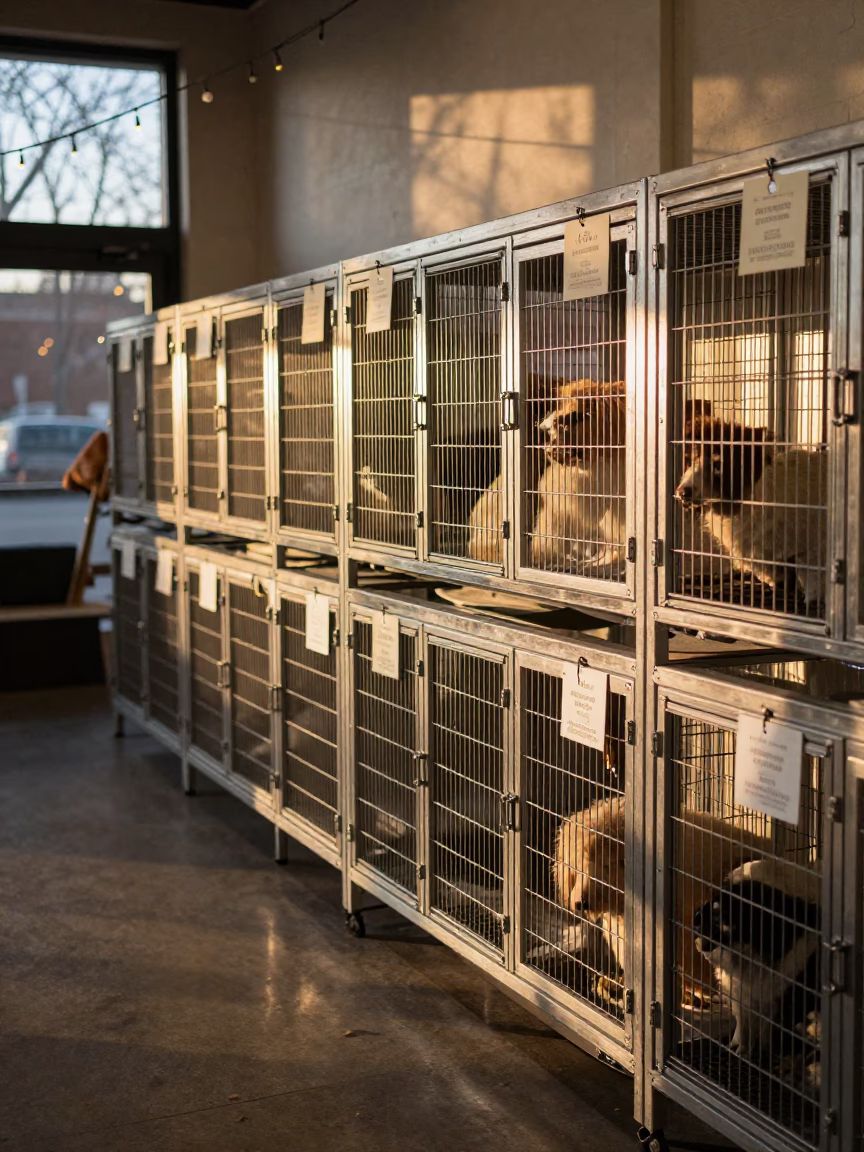 Pet Store Key Rail Before Dawn with Warm Light in inside a pet store aisle in Hamilton