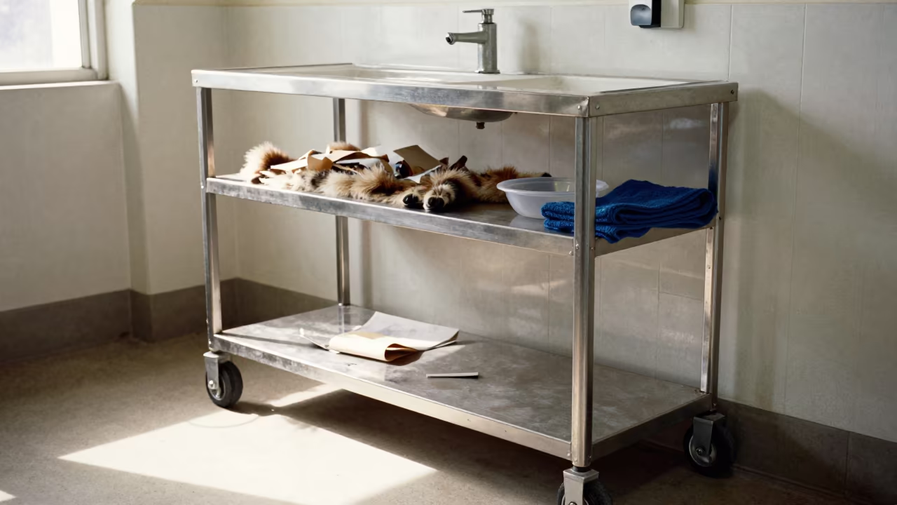 Pet Stroller Wheel Shelf in Bidar Fish Bagging Area in inside a fish bagging counter zone in Bidar