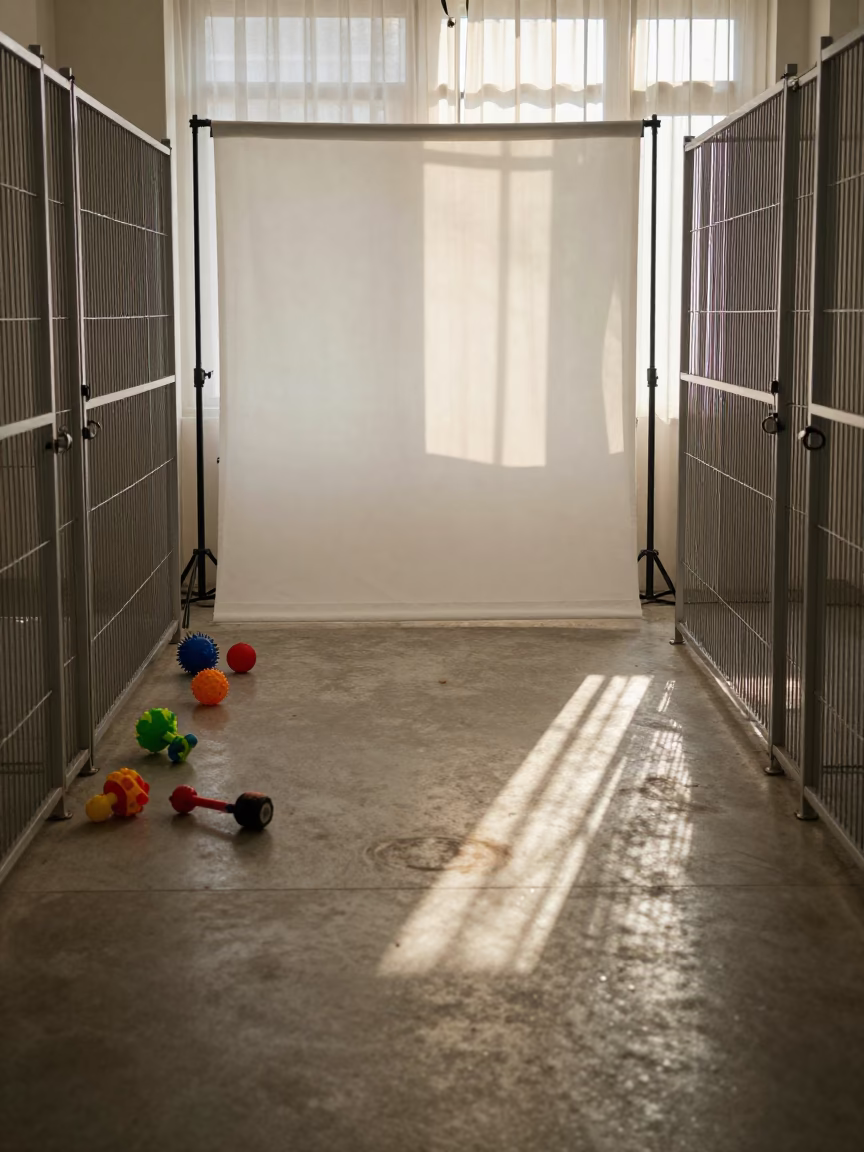 Pet Studio Backdrop in Marseille Kennel Corridor in in a boarding kennel corridor in Marseille