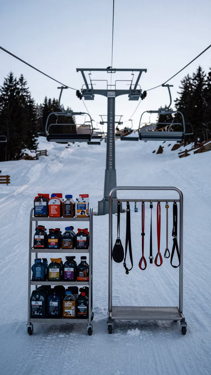 Pet Supply Gondola Dawn Chairlift Snow Run in beneath a chairlift on a snow-packed run near Interlaken