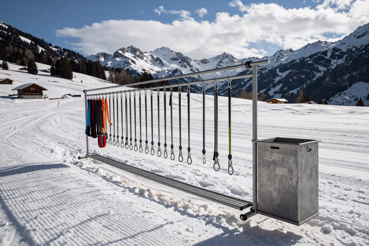 Pet Supply Gondola on Ski Slope Before Opening in on a groomed ski slope before opening near Interlaken