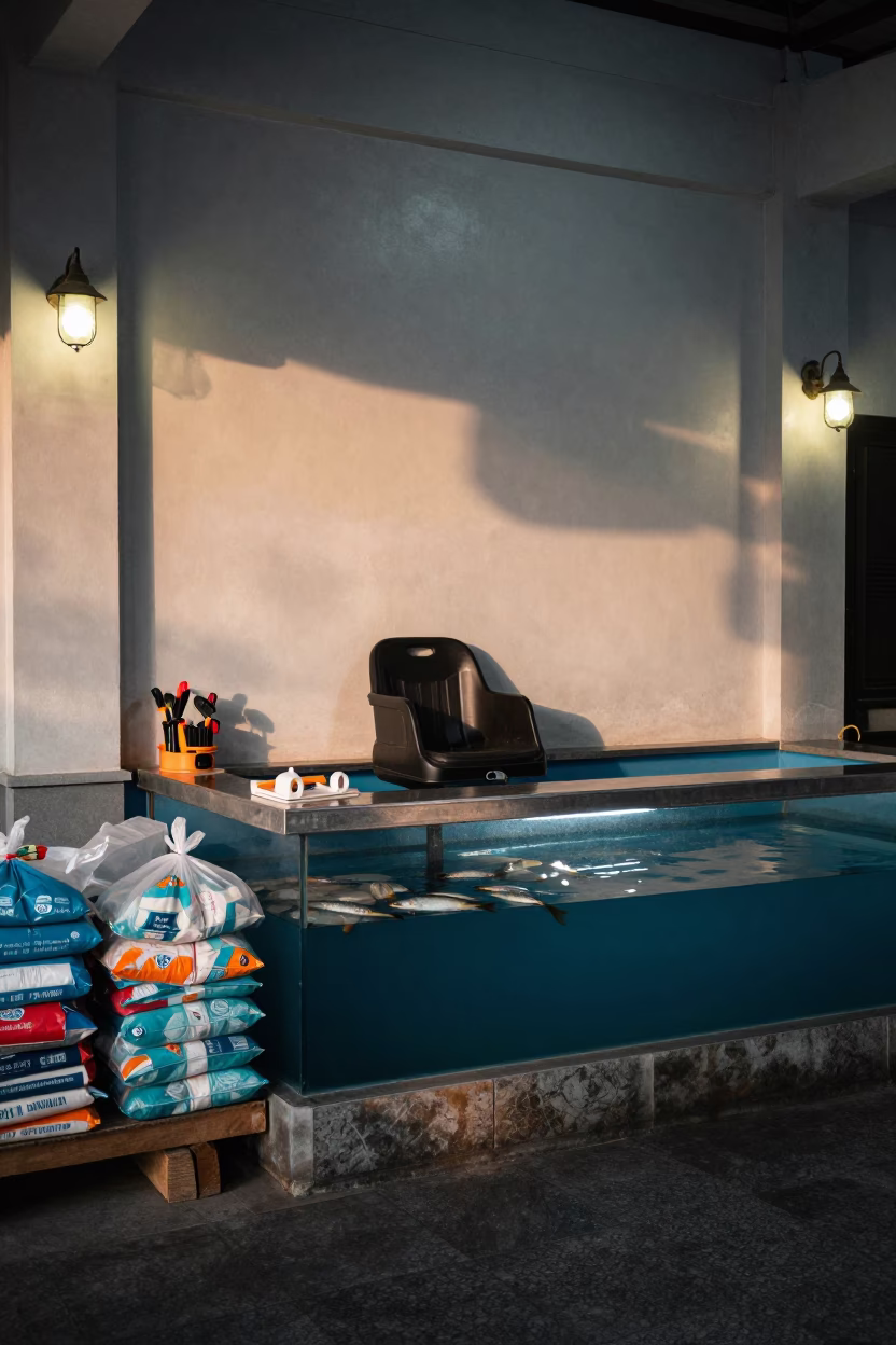 Pet Taxi Bin at Phnom Penh Fish Bagging Counter in inside a fish bagging counter zone near Russian Market, Phnom Penh