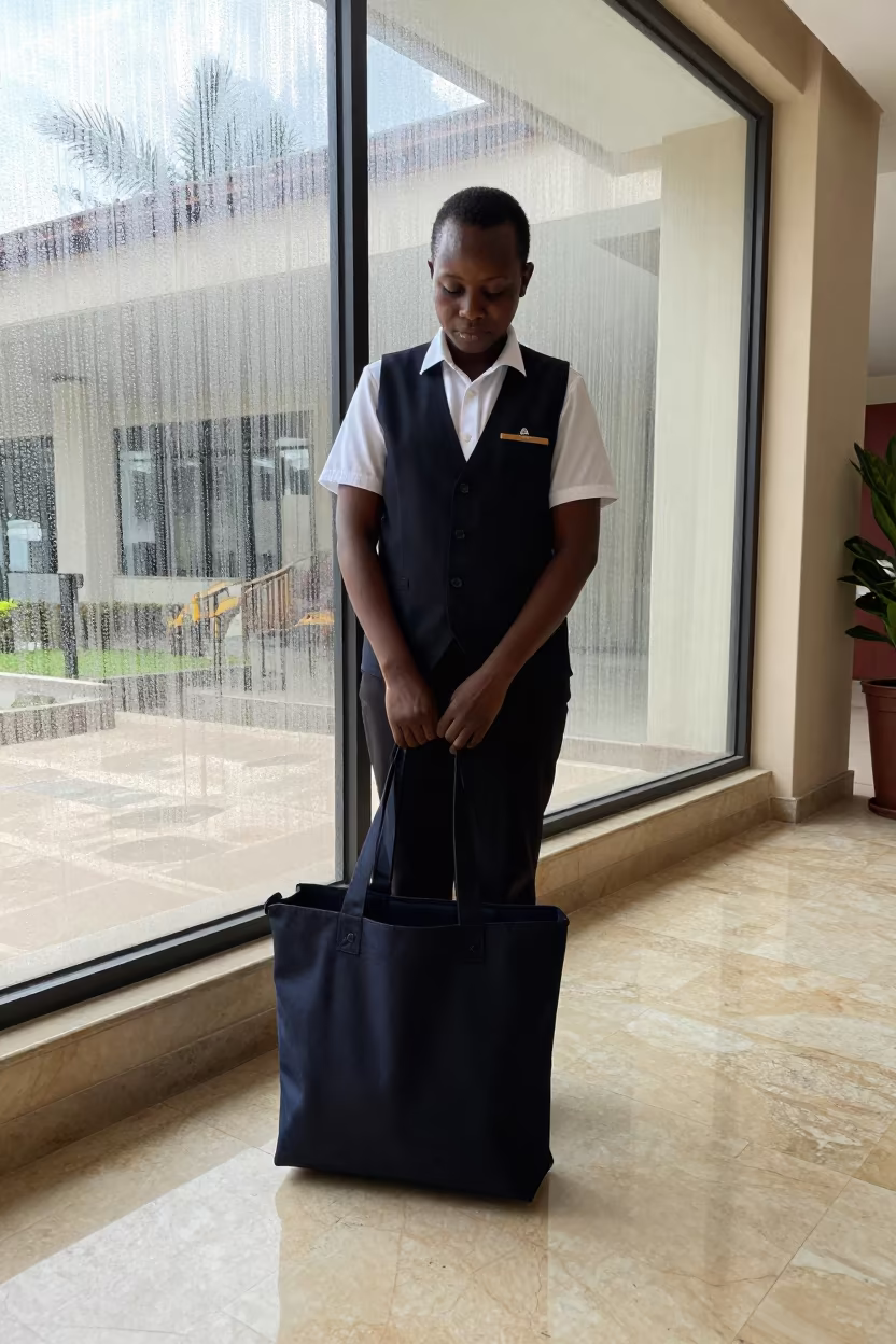 Pet Tote Ready in Hotel Lobby in inside a hotel lobby near Dar es Salaam