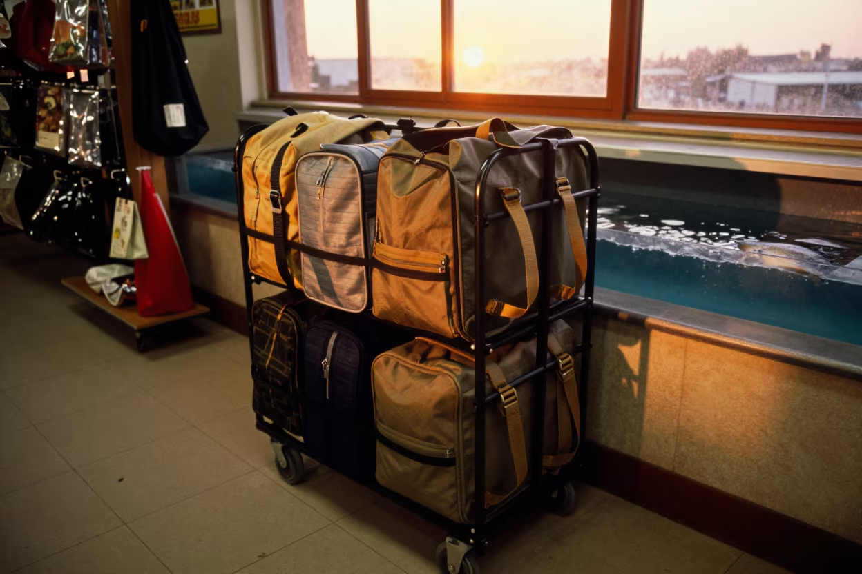 Pet Travel Gear Rack Sunset Window Light in inside a fish bagging counter zone near Cuttack