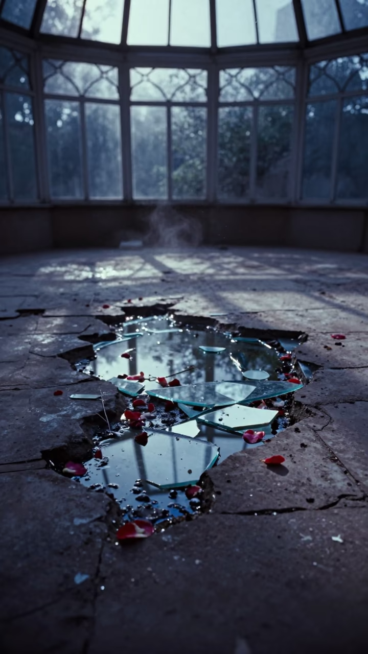 Petals and Glass in Ghaziabad Hammam Ruin in inside a roofless hammam near Ghaziabad