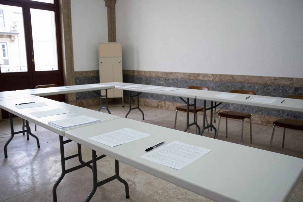 Petition Tables in Braga Council Chamber Morning in inside a council chamber near Braga