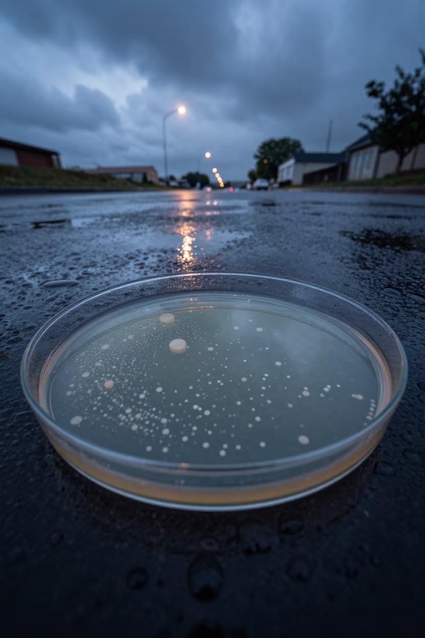 Petri dish colony counting under street light in in Lobito
