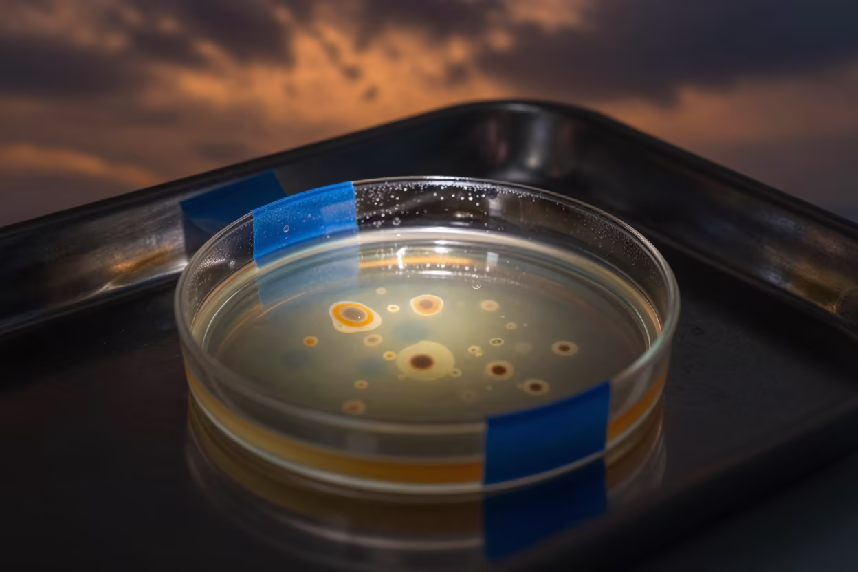 Petri Dish Culture Sealed Blue Tape Night in near Lombok