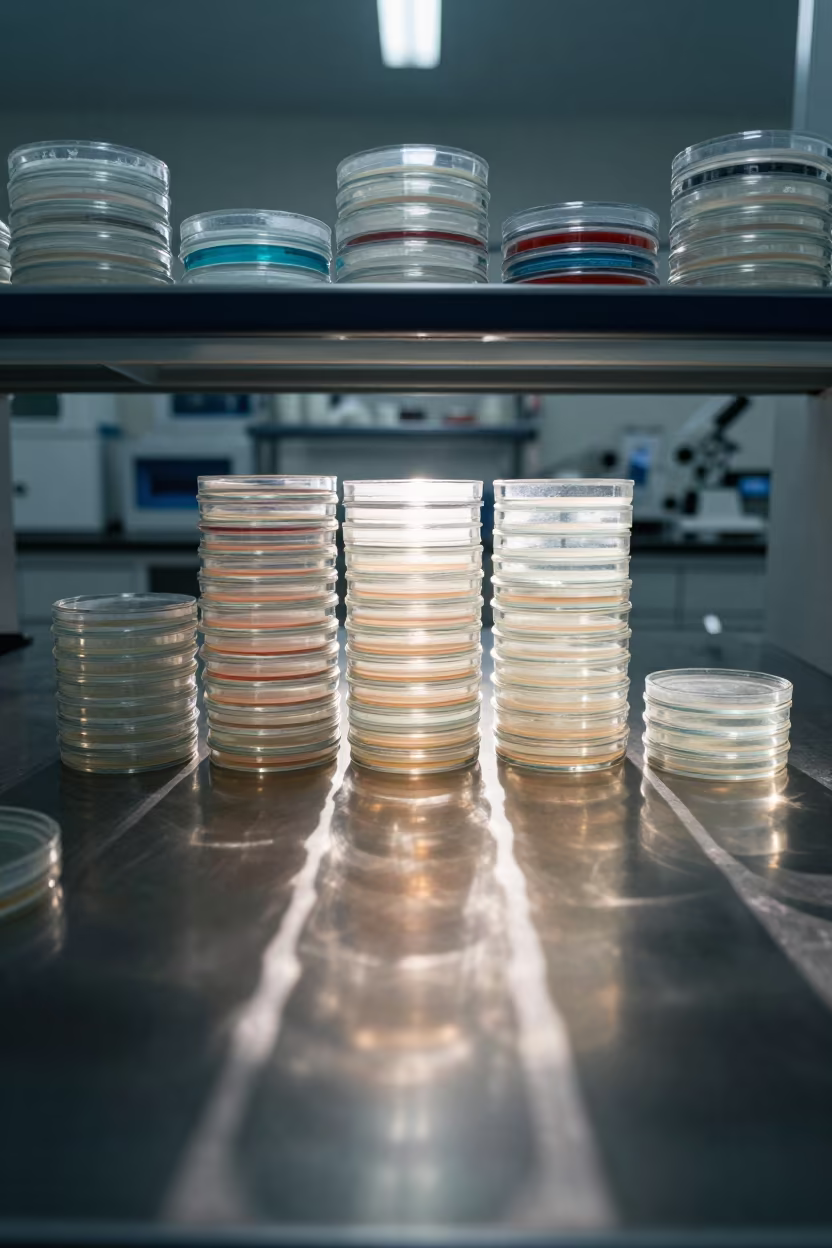 Petri Dish Shadows on Lab Bench in inside a university research lab near Chittagong
