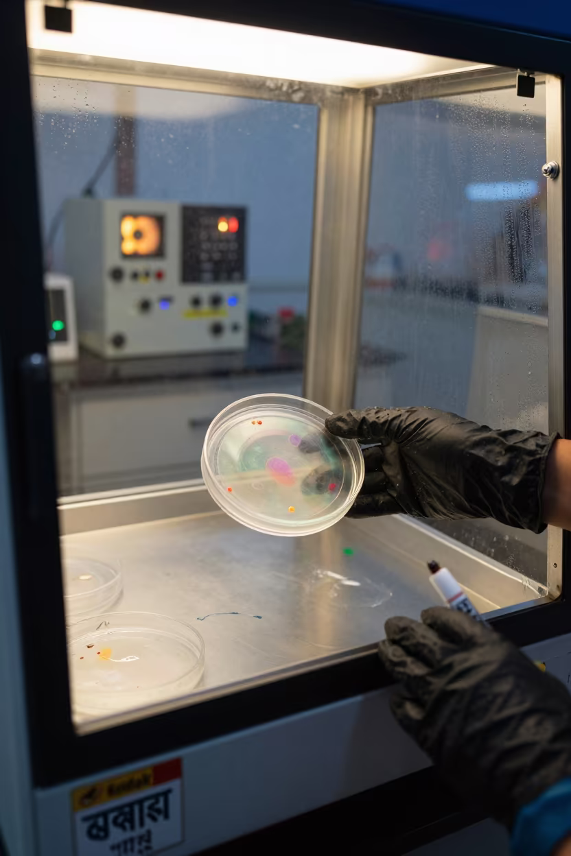 Petri Dish Smear Plate Glove Box Observatory Kolkata in inside an observatory control room in Kalighat, Kolkata