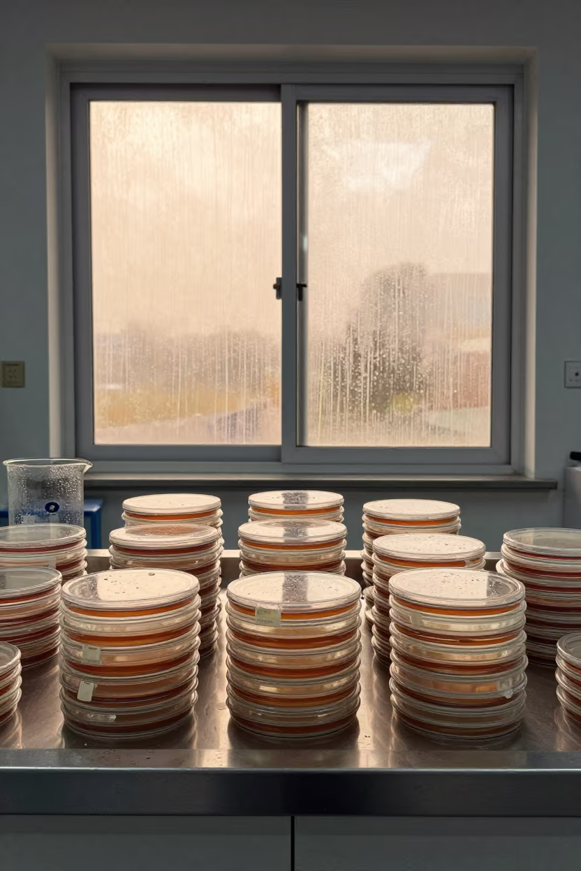 Petri Dish Stack Shadows in Rome Lab in inside a clean room in Rome