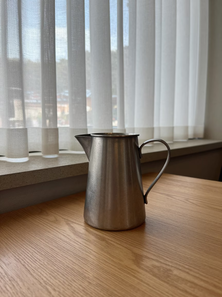 Pewter Tankard on Oak Table in Daegu Light in on a painted display ledge in Daegu