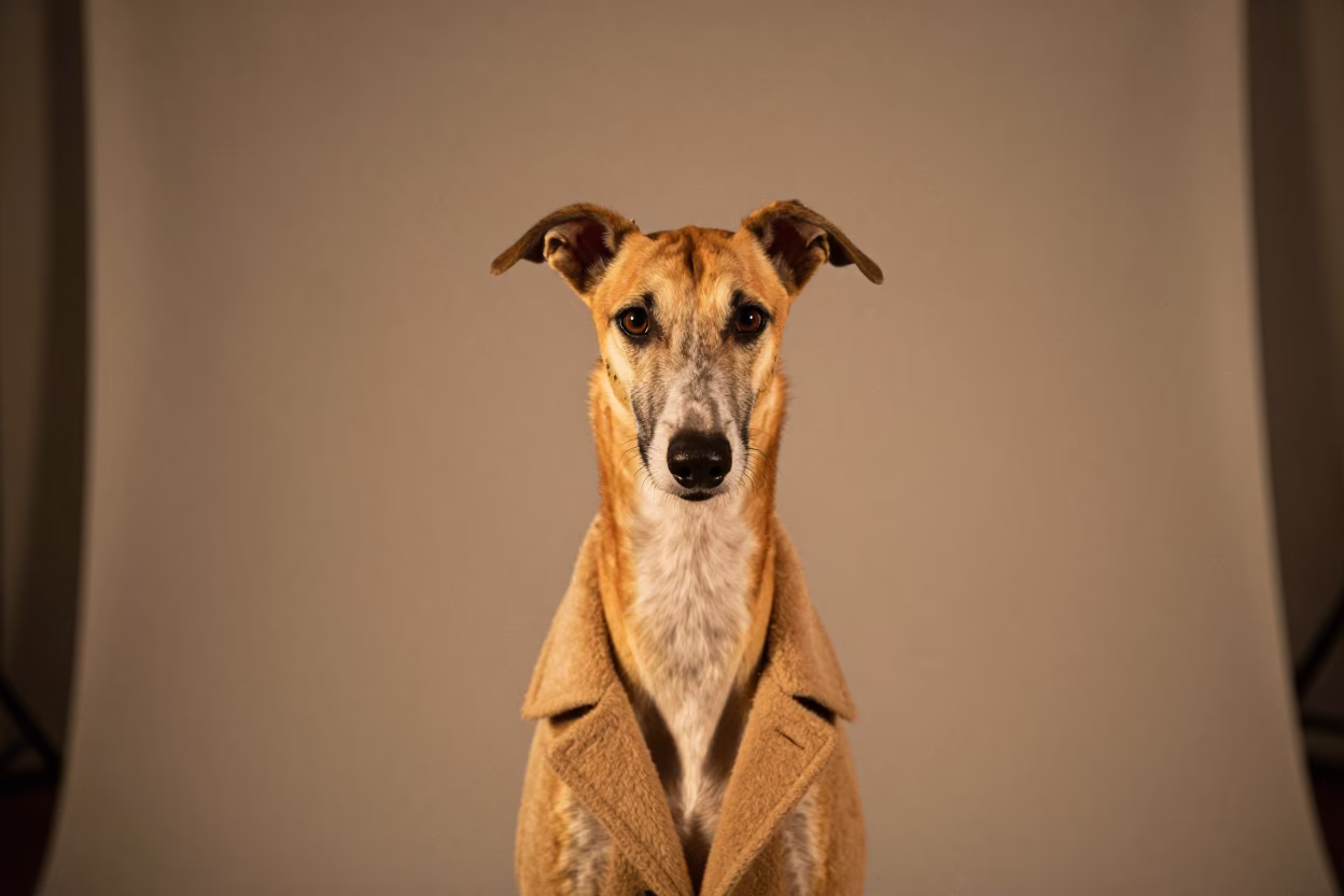 Pharaoh Hound Portrait in Honeyed Evening Light in in a quiet portrait studio with a plain backdrop and eye-level framing near Valencia