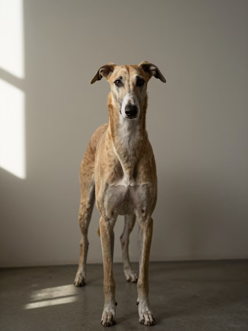 Pharaoh Hound Portrait in Noumea Studio Light in in a quiet portrait studio with a plain backdrop and eye-level framing in Noumea