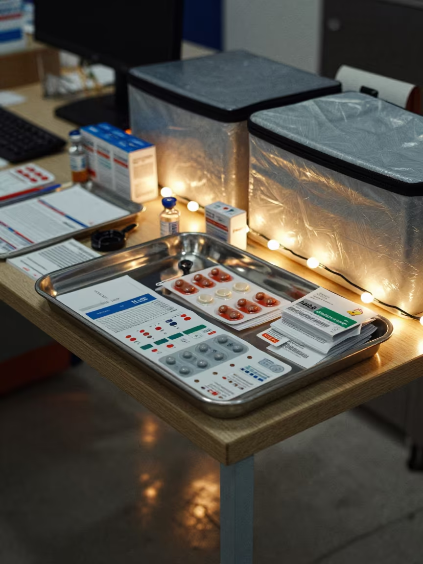 Pharmaceutical Cold Box Seal Sticker Tray in inside a dispatch office above the dock in Lisbon