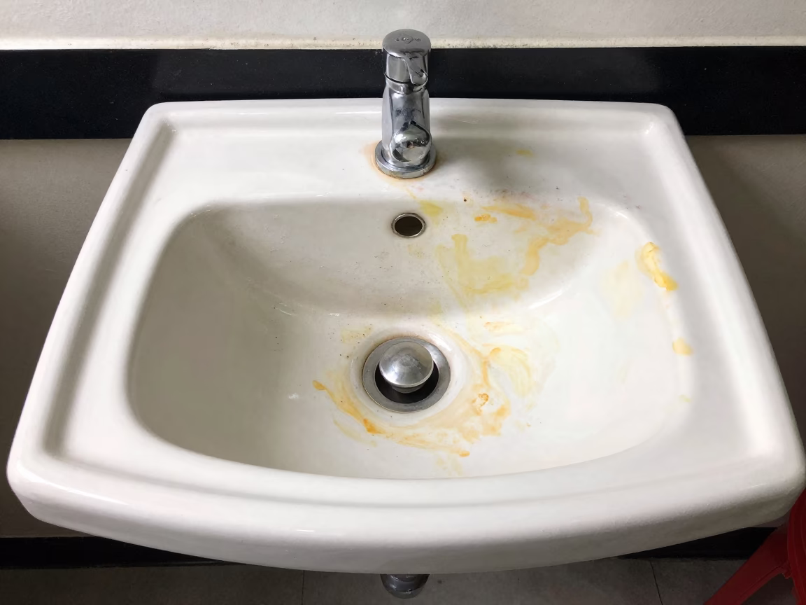 Philadelphia Art Classroom Sink Stained With Watercolor Clay Under Noons Flat Glare in in Philadelphia, Pennsylvania, United States