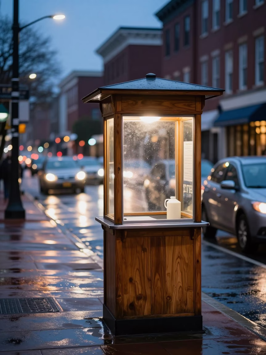 Philadelphia Early Evening Street Scene with Hotel Valet Stand and Headlight Streaks in in Philadelphia, Pennsylvania, United States