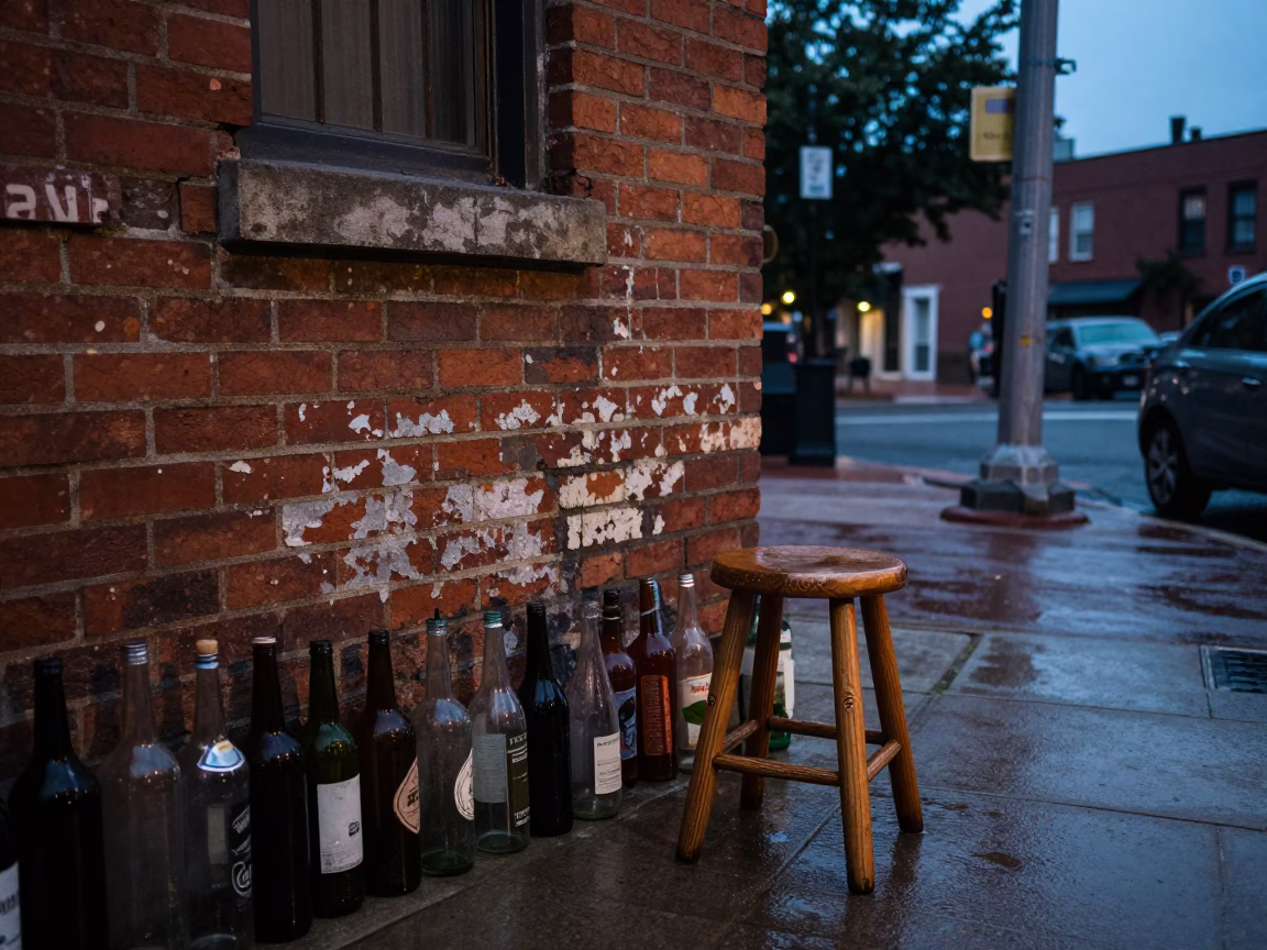 Philadelphia Early Evening Street Scene with Vintage Glass Bottles and Local Details in in Philadelphia, Pennsylvania, United States