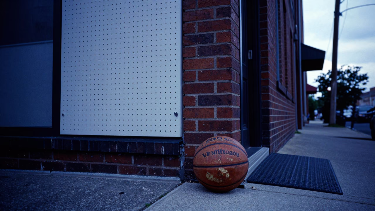 Philadelphia Evening Street Scene with Tool Pegboard and Old Leather Basketball in in Philadelphia, Pennsylvania, United States